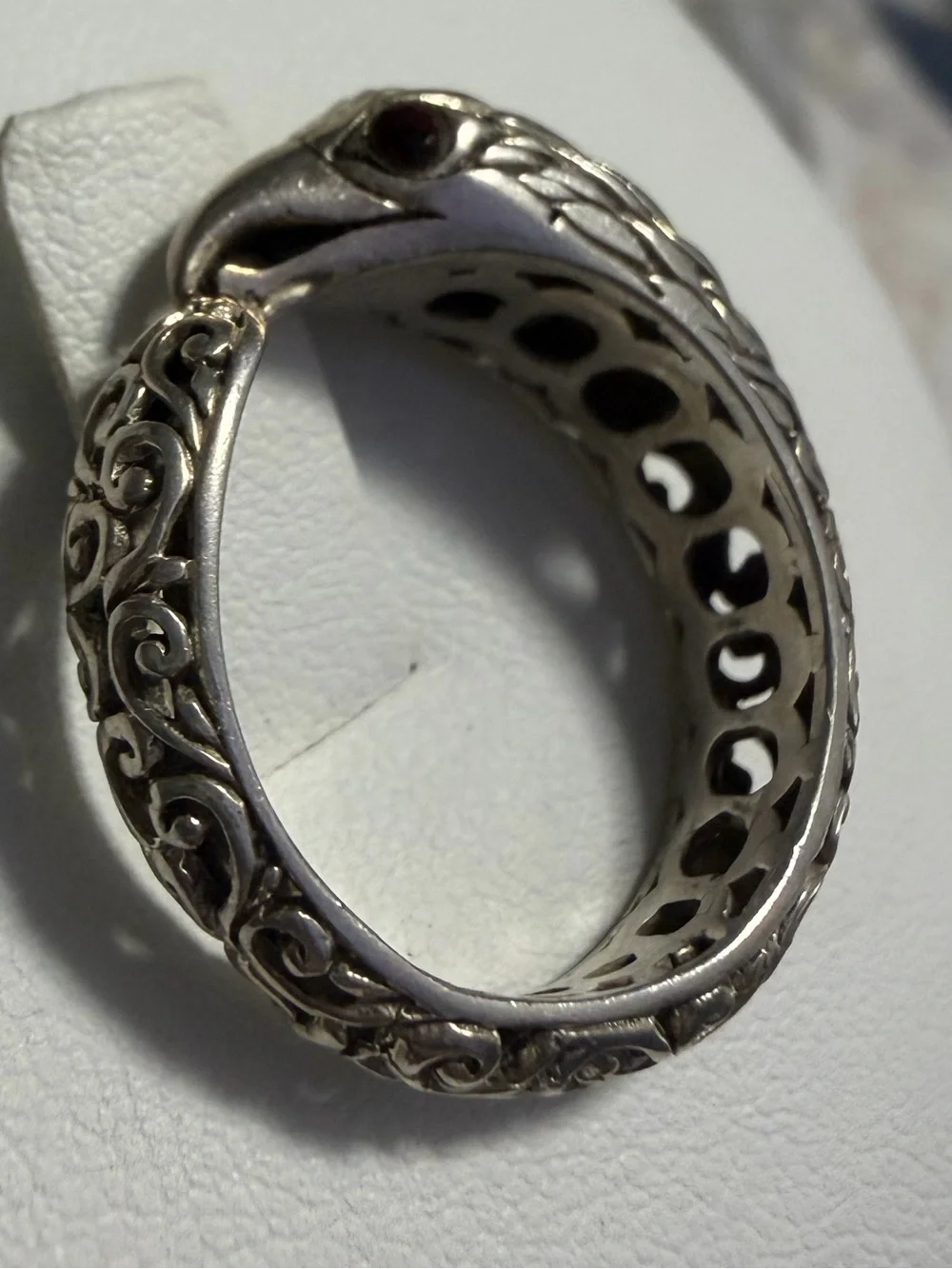 Unisex Bali Style Sterling Silver Garnet Eagle Ring Size 8